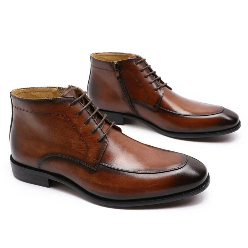 Luxury Genuine Leather Ankle Boots - High-Grade Lace-Up and Zip Dress Shoes for Men - Image 3