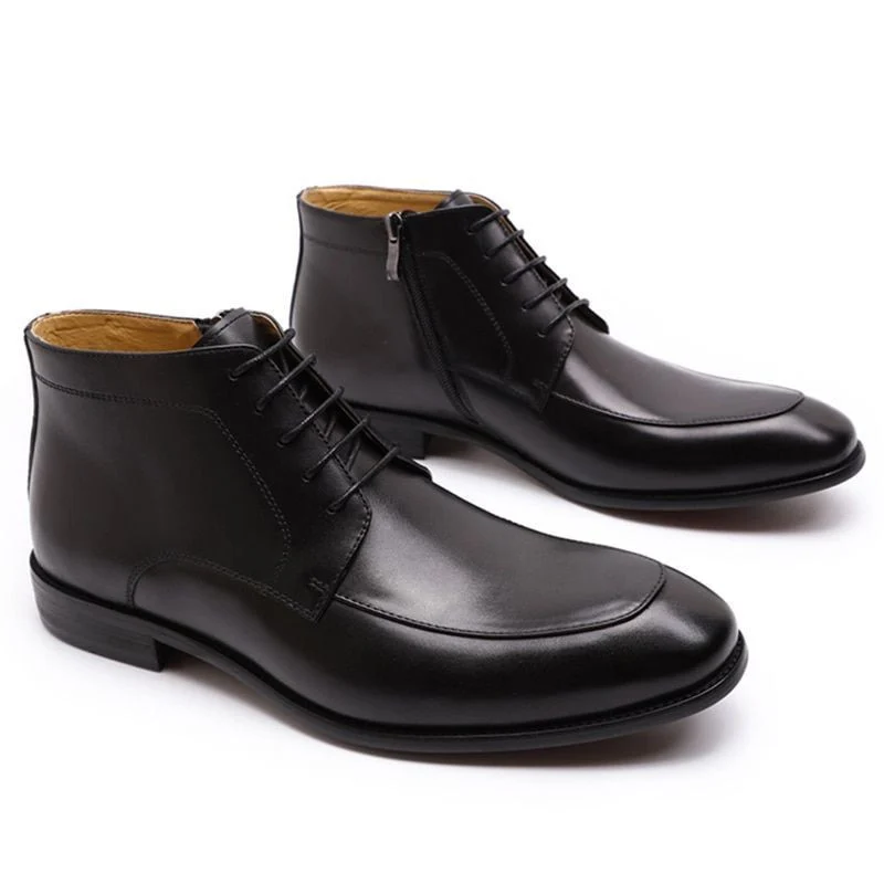 Luxury Genuine Leather Ankle Boots - High-Grade Lace-Up and Zip Dress Shoes for Men - Image 4