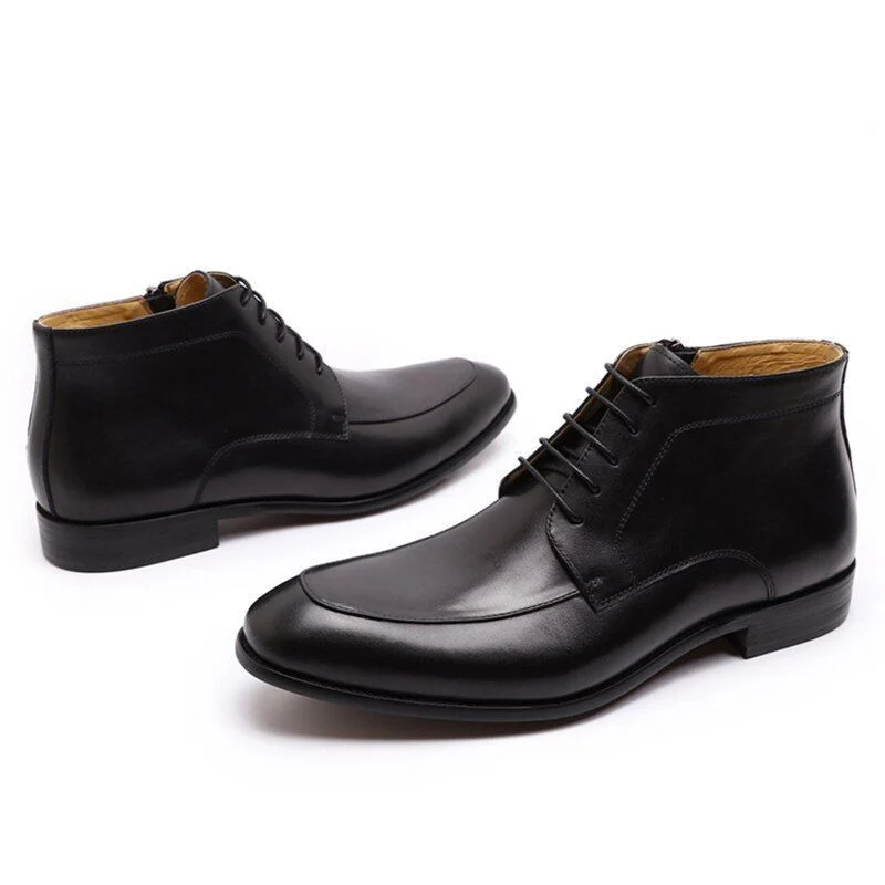 Luxury Genuine Leather Ankle Boots - High-Grade Lace-Up and Zip Dress Shoes for Men - Image 5