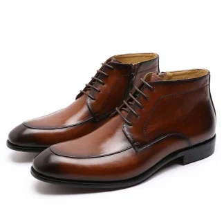 Luxury Genuine Leather Ankle Boots - High-Grade Lace-Up and Zip Dress Shoes for Men