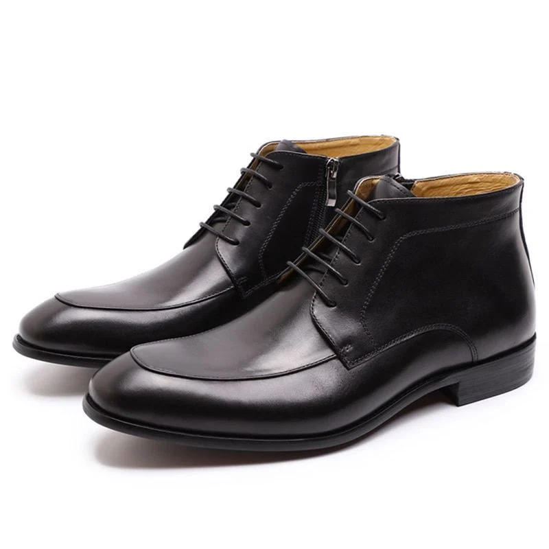 Luxury Genuine Leather Ankle Boots - High-Grade Lace-Up and Zip Dress Shoes for Men - Image 2