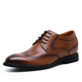 Men's Business Height Increasing Dress Shoes - 3cm Lift Classic Cowhide Leather Brogue Shoes for Weddings and Formal Occasions