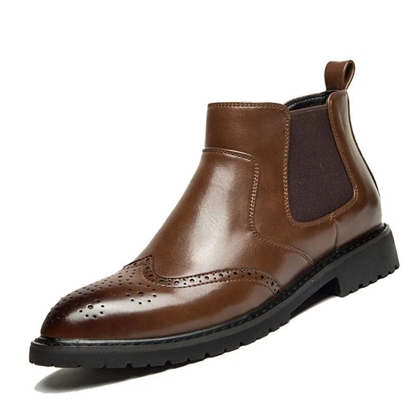 Misalwa Chelsea Boots for Men - PU Leather Brogue Ankle Boots - Image 4