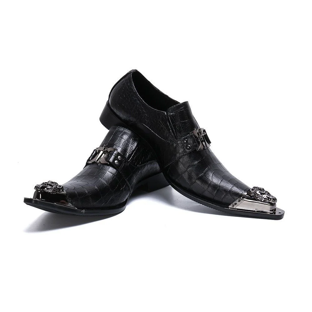 Christia Bella Fashion Chain Genuine Leather Men Business Shoes - Slip-On Metal Pointed Toe Formal Dress Shoes - Image 7