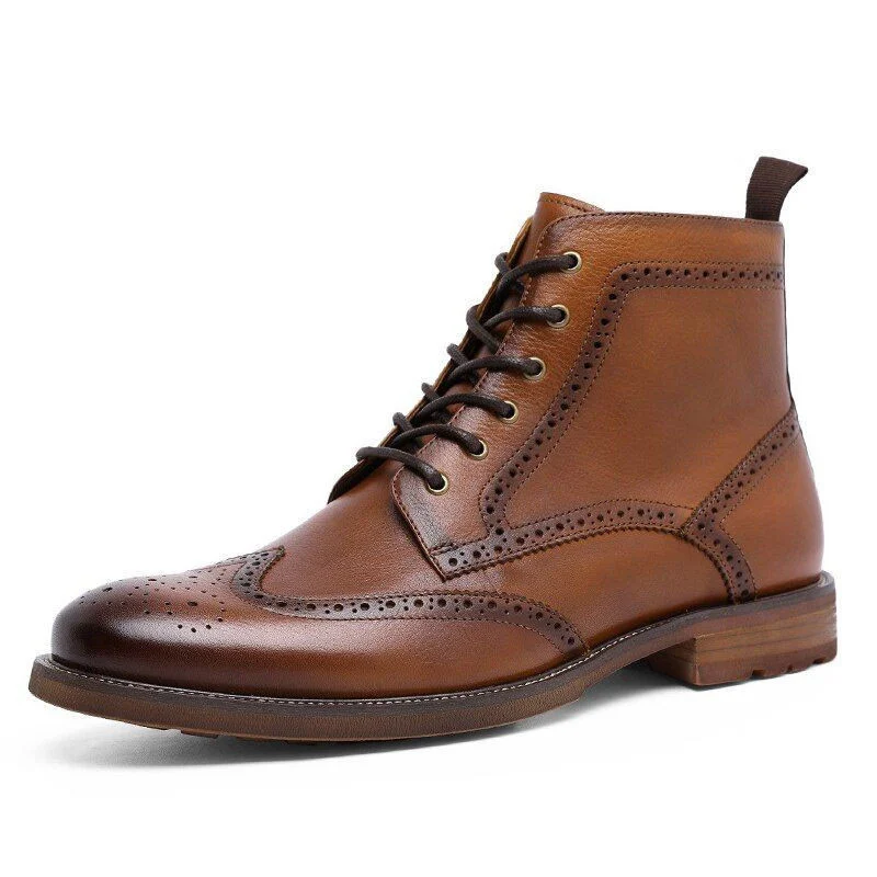 Men's Bullock Carved British Boots - Business Dress Genuine Leather Short Boots - Image 3