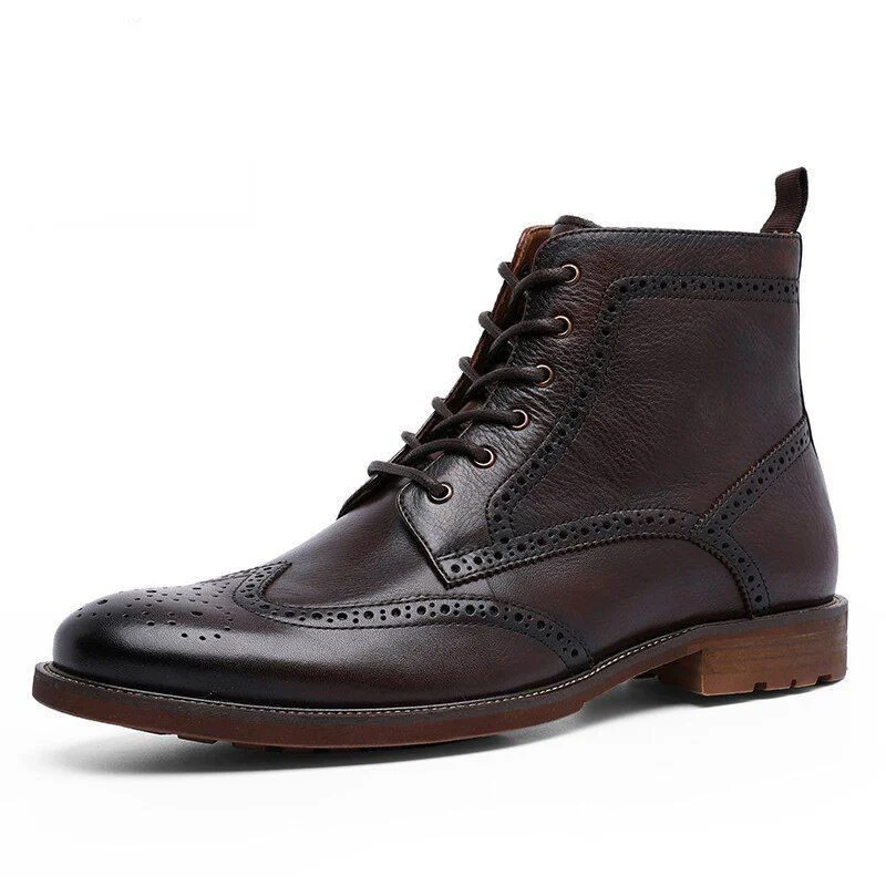 Men's Bullock Carved British Boots - Business Dress Genuine Leather Short Boots - Image 4