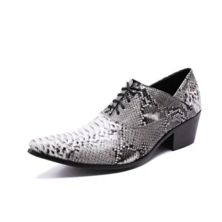 Christia Bella Serpentine Printing Leather Men Oxfords - Lace-Up High Heel Business & Wedding Formal Dress Shoes
