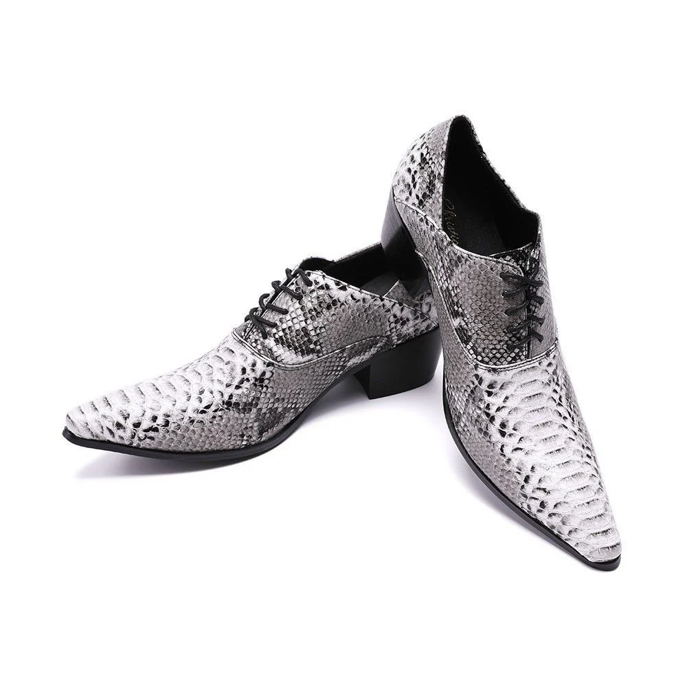 Christia Bella Serpentine Printing Leather Men Oxfords - Lace-Up High Heel Business & Wedding Formal Dress Shoes - Image 7