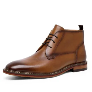 Men's Genuine Leather High-Top Derby Boots – Elegant Business Casual Shoes for Gentlemen, Korean Style