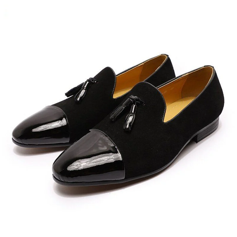 Luxury Suede & Patent Leather Tassel Loafers – Elegant Slip-On Dress Shoes for Men, Perfect for Weddings, Office, and Casual Wear - Image 2