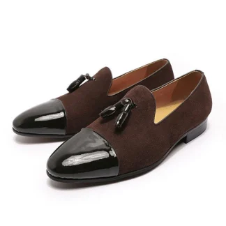 Luxury Suede & Patent Leather Tassel Loafers – Elegant Slip-On Dress Shoes for Men, Perfect for Weddings, Office, and Casual Wear