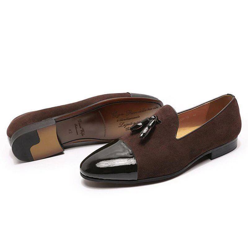 Luxury Suede & Patent Leather Tassel Loafers – Elegant Slip-On Dress Shoes for Men, Perfect for Weddings, Office, and Casual Wear - Image 3