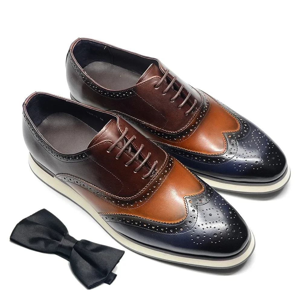 Men's Dress Sneakers - Genuine Leather Italian Full Grain Cowhide Wingtip Brogue Oxfords, Business Casual Formal Shoes - Image 2