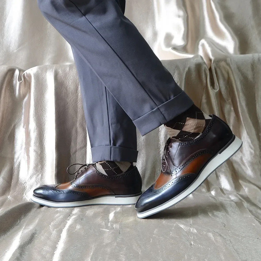 Men's Dress Sneakers - Genuine Leather Italian Full Grain Cowhide Wingtip Brogue Oxfords, Business Casual Formal Shoes - Image 6