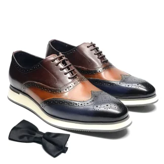 Men's Dress Sneakers - Genuine Leather Italian Full Grain Cowhide Wingtip Brogue Oxfords, Business Casual Formal Shoes