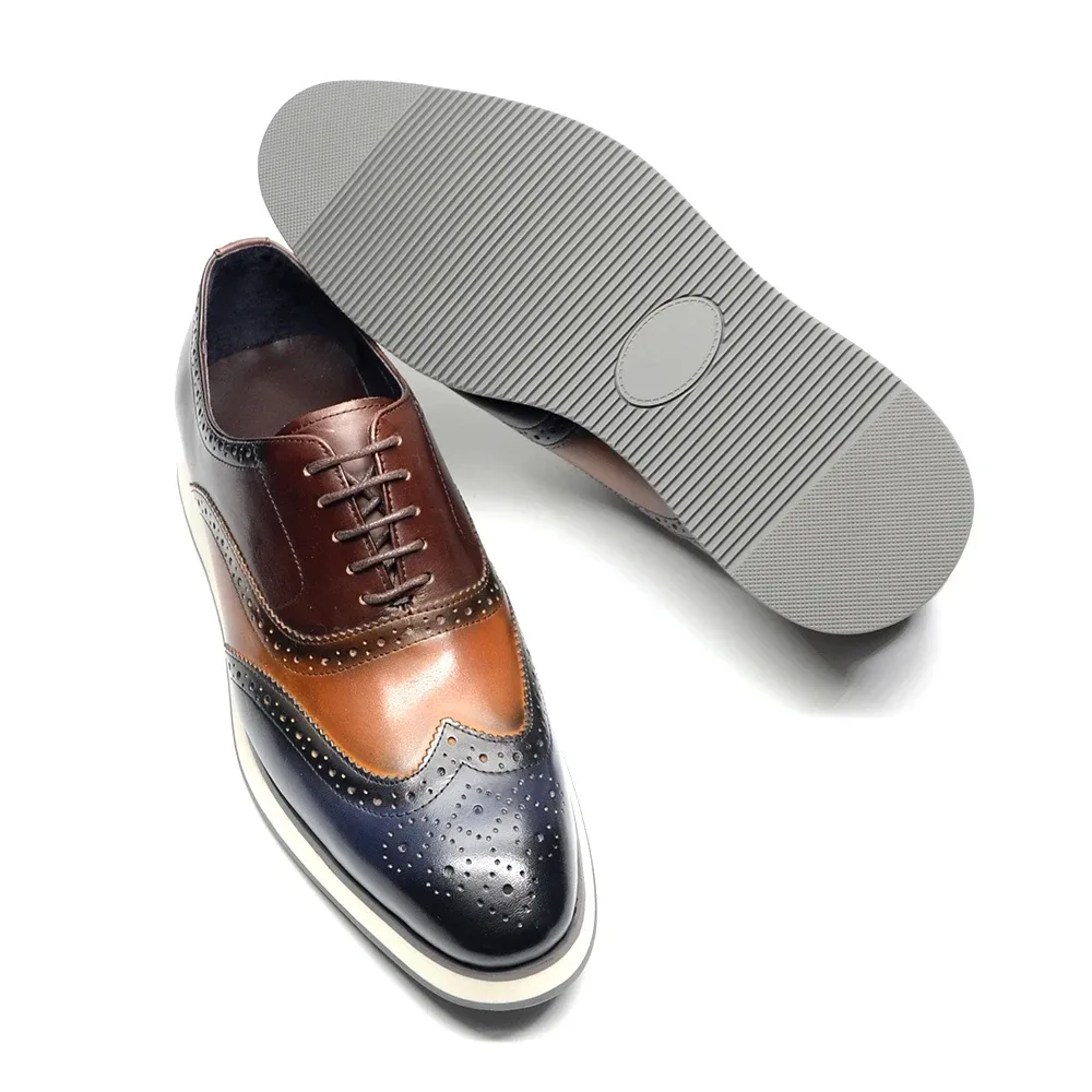 Men's Dress Sneakers - Genuine Leather Italian Full Grain Cowhide Wingtip Brogue Oxfords, Business Casual Formal Shoes - Image 3