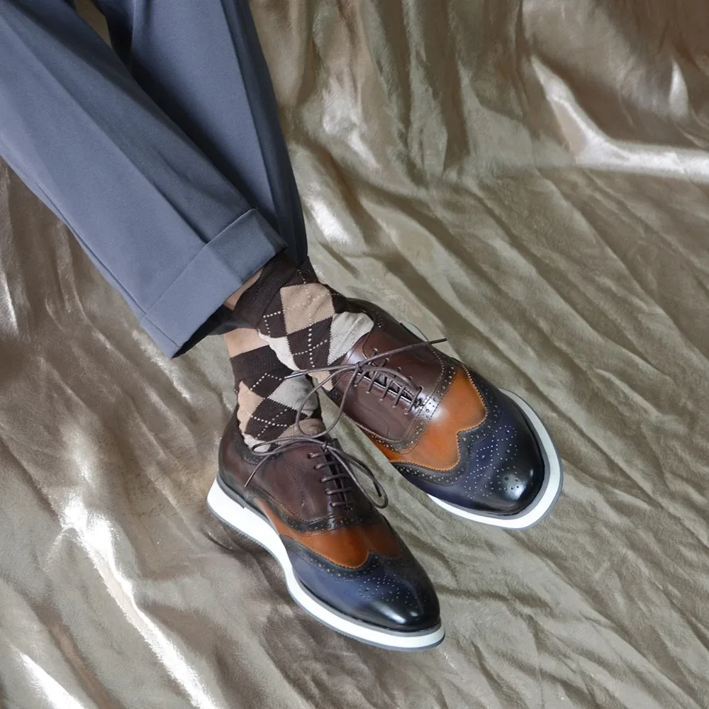 Men's Dress Sneakers - Genuine Leather Italian Full Grain Cowhide Wingtip Brogue Oxfords, Business Casual Formal Shoes - Image 7