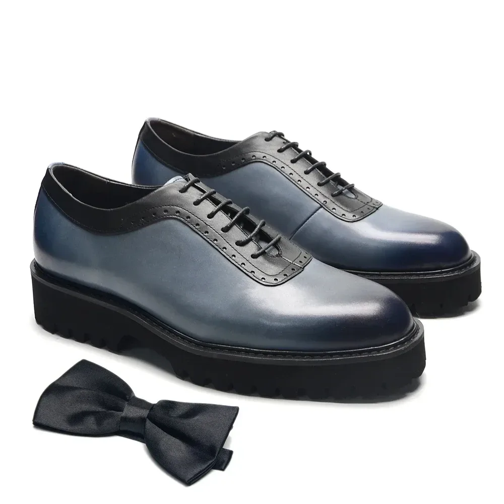 Men's Round Toe Oxford Elevator Shoes - Genuine Leather, Height Boosting, for Business and Casual Attire - Image 2