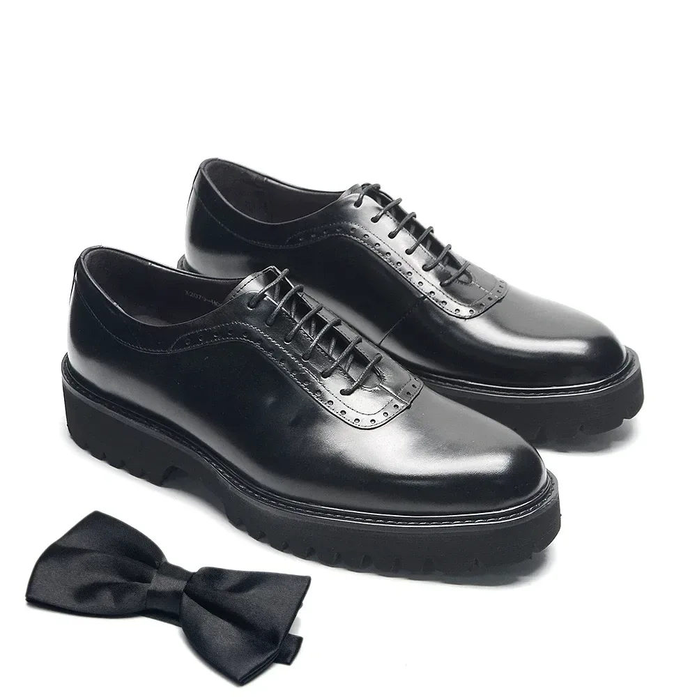 Men's Round Toe Oxford Elevator Shoes - Genuine Leather, Height Boosting, for Business and Casual Attire