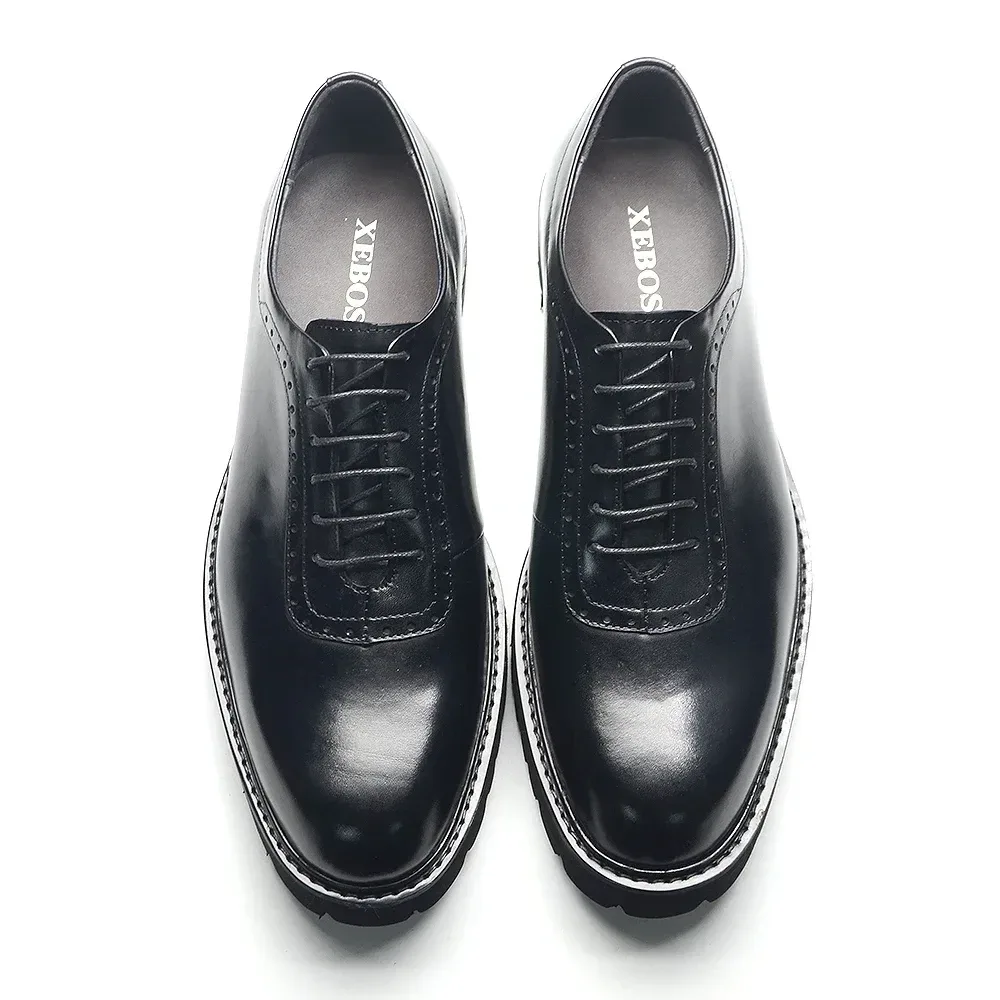 Men's Round Toe Oxford Elevator Shoes - Genuine Leather, Height Boosting, for Business and Casual Attire - Image 3