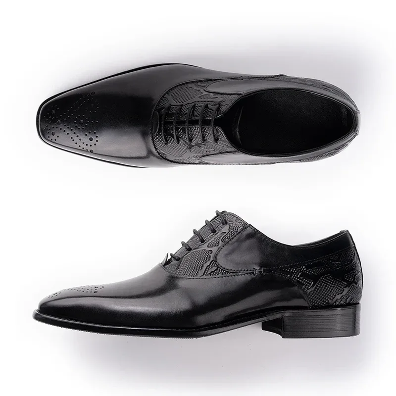Black Cowhide Handmade Men’s Office Shoes - Breathable Lace-up Design - Image 3