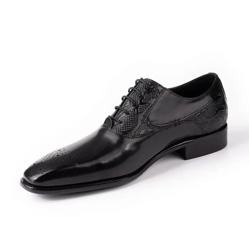Black Cowhide Handmade Men’s Office Shoes - Breathable Lace-up Design - Image 2
