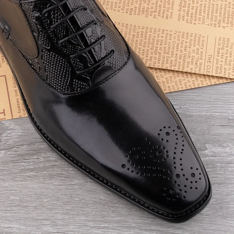 Black Cowhide Handmade Men’s Office Shoes - Breathable Lace-up Design - Image 6