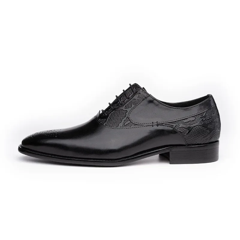 Black Cowhide Handmade Men’s Office Shoes - Breathable Lace-up Design