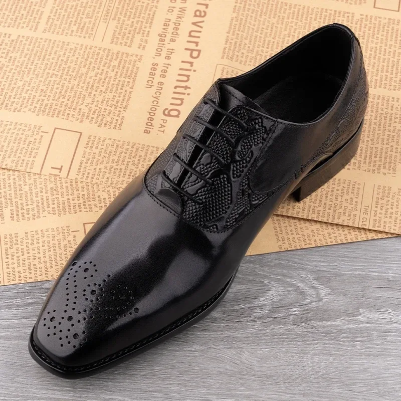 Black Cowhide Handmade Men’s Office Shoes - Breathable Lace-up Design - Image 5