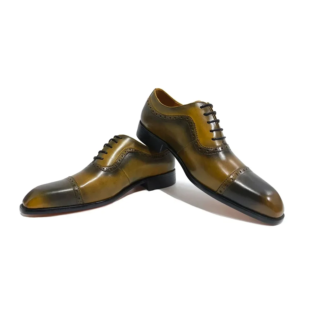 High-Quality Formal Leather Men's Oxfords - Pointed Toe Carved Lace-Up Shoes - Image 2