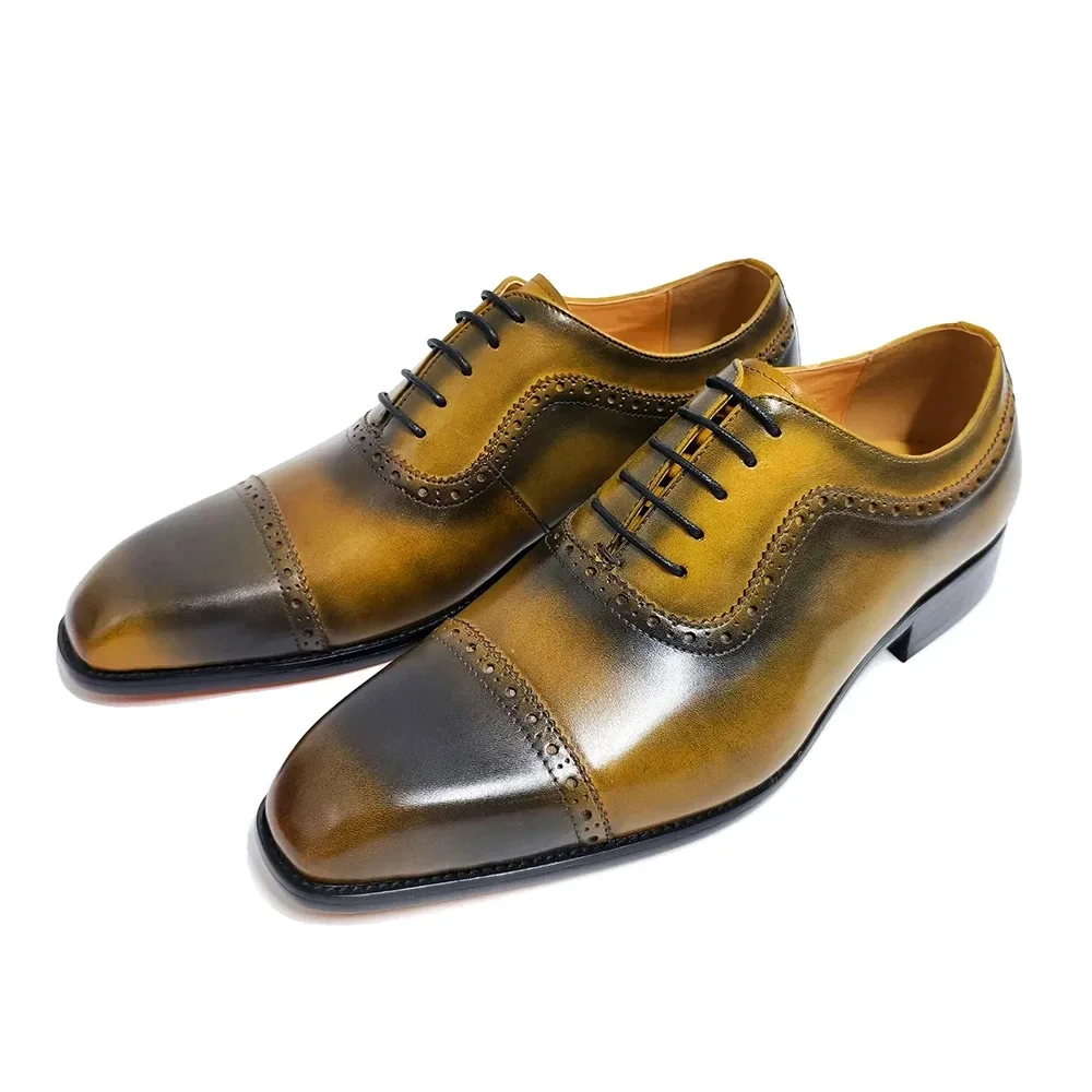 High-Quality Formal Leather Men's Oxfords - Pointed Toe Carved Lace-Up Shoes - Image 6