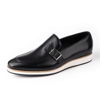 Amazing Black Deluxe Cow Leather Loafers – Men's Casual Monk Strap Buckle Shoes for Daily Wear and Fashionable Occasions
