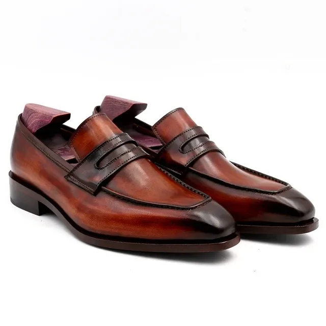 Saigon Leather Square Toe Patina Hand-Painted Calf Leather Bespoke Men’s Loafer - Image 6