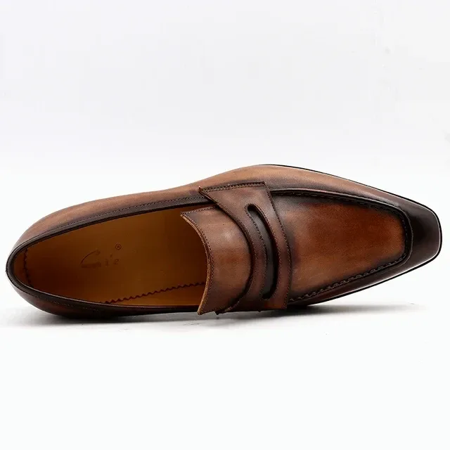 Saigon Leather Square Toe Patina Hand-Painted Calf Leather Bespoke Men’s Loafer - Image 2