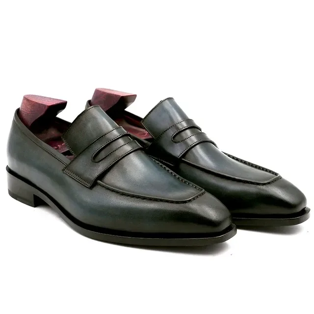Saigon Leather Square Toe Patina Hand-Painted Calf Leather Bespoke Men’s Loafer - Image 7