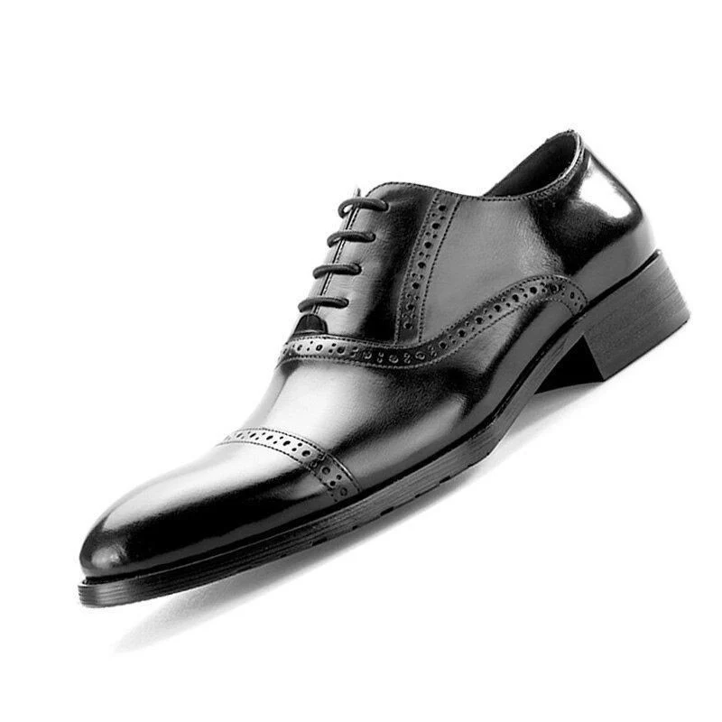 British Style Men's Pointed Business Dress Shoes Italian Handmade Genuine Leather Retro Black Color Brogue Shoes - Image 2