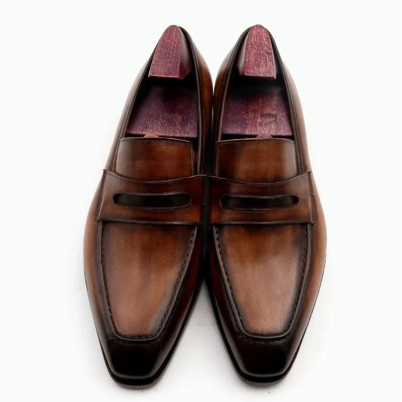 Saigon Leather Square Toe Patina Hand-Painted Calf Leather Bespoke Men’s Loafer - Image 4