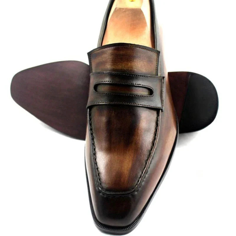 Saigon-Leather Handmade Deep Patina Brown Calfskin Men’s Slip-On Boat Shoes - Image 4