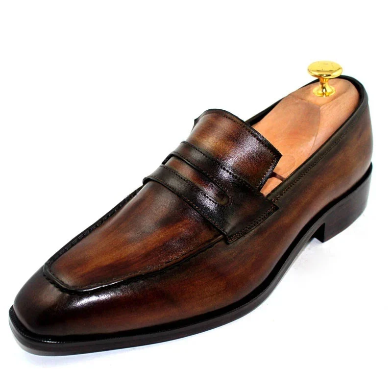 Saigon-Leather Handmade Deep Patina Brown Calfskin Men’s Slip-On Boat Shoes