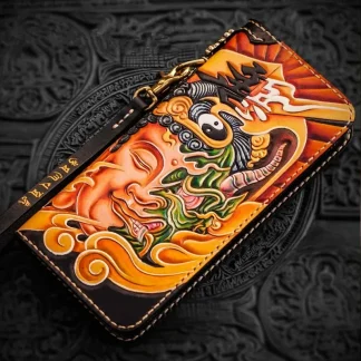 Saigon Leather Handmade Hand-Carved Clutch Wallet, Vegetable-Tanned Leather, Unisex Bag for Women and Men, Perfect Gift