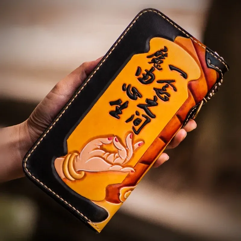 Saigon Leather Handmade Hand-Carved Clutch Wallet, Vegetable-Tanned Leather, Unisex Bag for Women and Men, Perfect Gift - Image 5