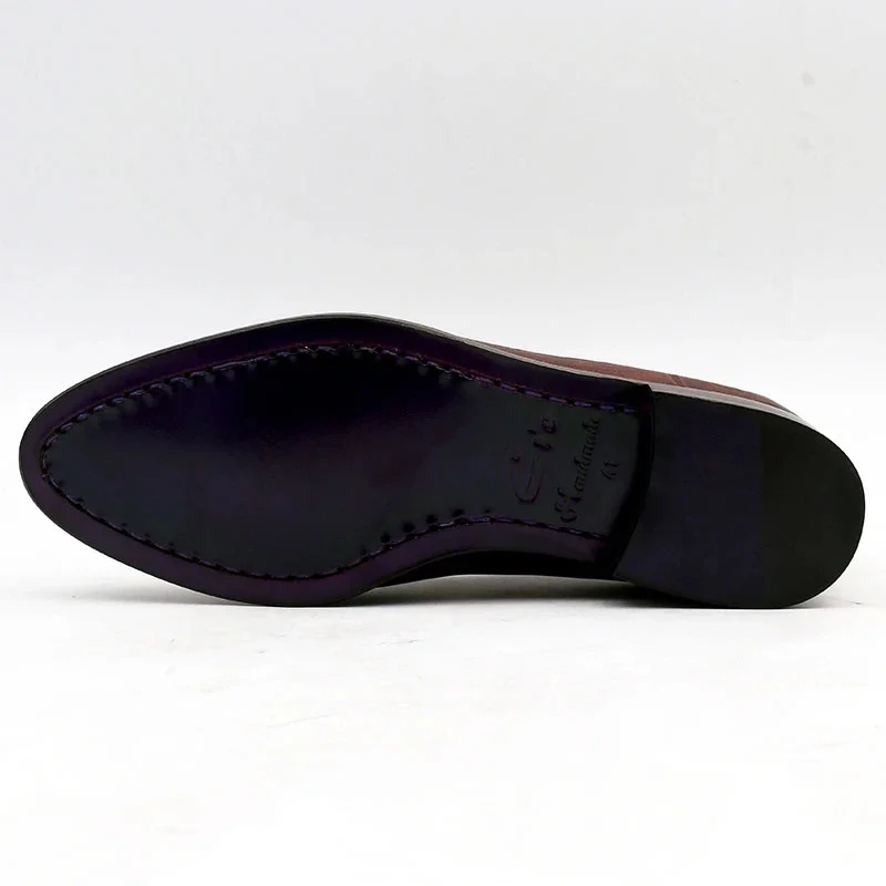 Saigon Leather Round Toe Laser Patina Brown Calf Leather Bespoke Men’s Loafer, Handmade Breathable Shoe - Image 4