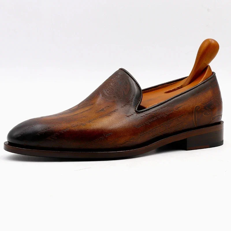 Saigon Leather Round Toe Laser Patina Brown Calf Leather Bespoke Men’s Loafer, Handmade Breathable Shoe - Image 2