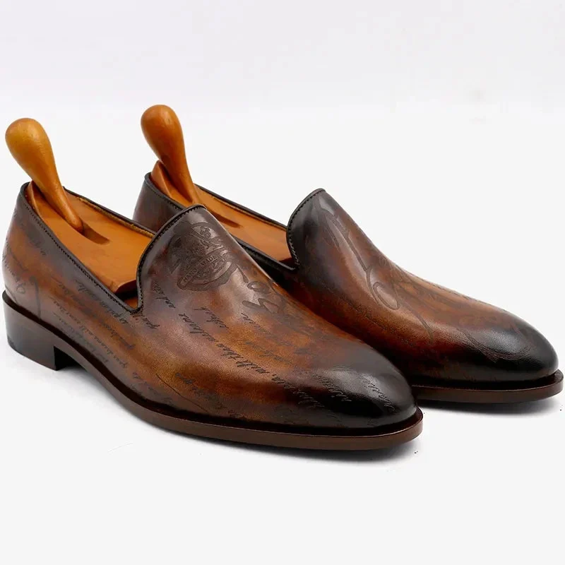 Saigon Leather Round Toe Laser Patina Brown Calf Leather Bespoke Men’s Loafer, Handmade Breathable Shoe