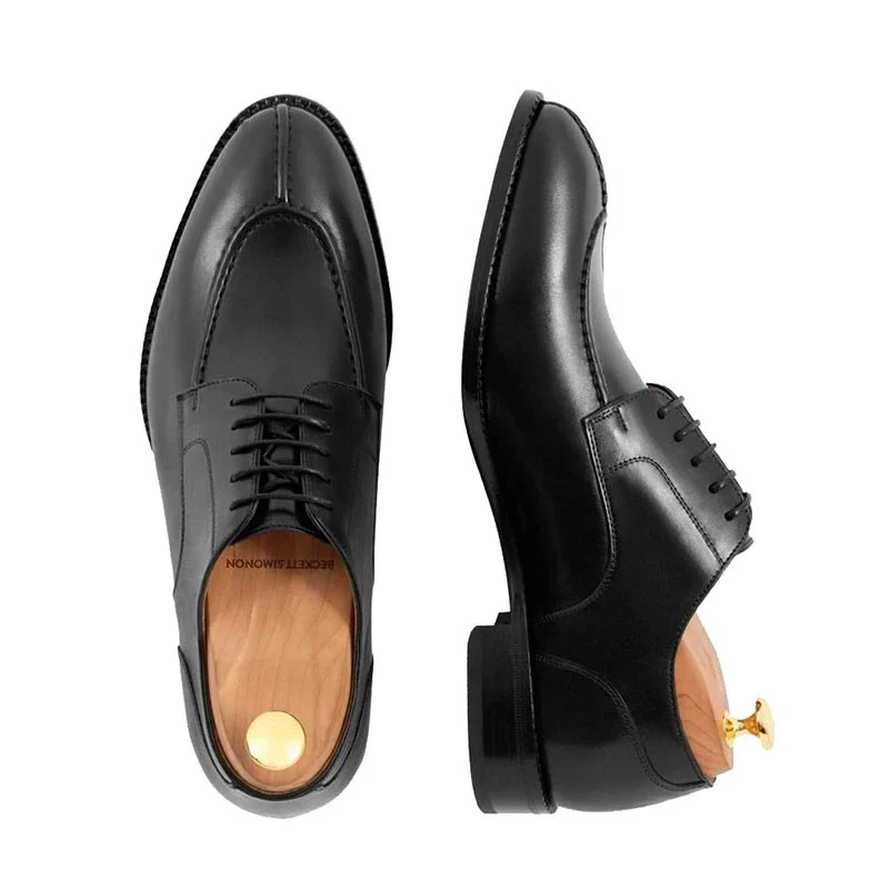 Saigon-Leather Black Derby Style Bridegroom Designer Dress Shoes - Handmade Genuine Leather - Image 5