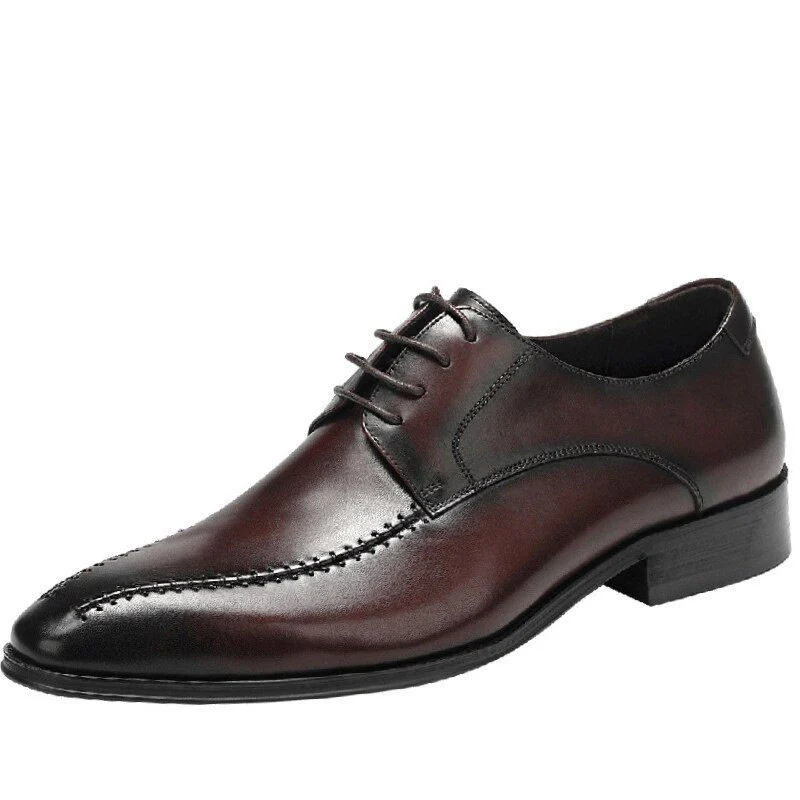 Genuine Cow Leather Men’s Dress Shoes - Fashion Pointed Toe Lace-Up Oxfords Business Formal Big Size