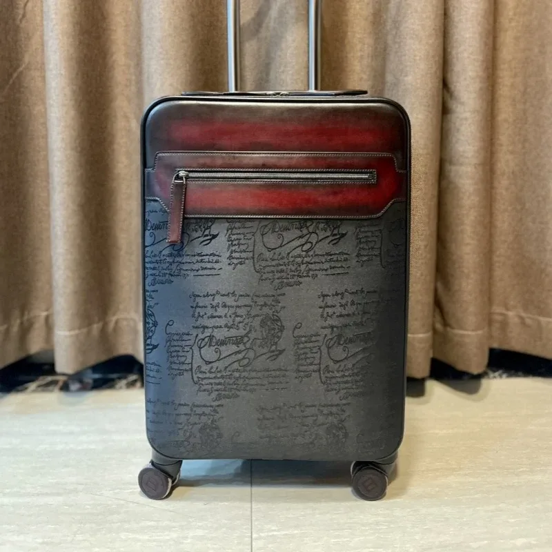 Leather Business Trolley - Unisex Soft Luggage with Universal Wheels - Image 2