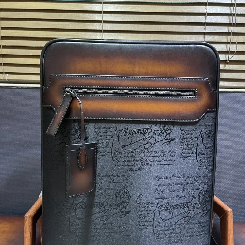 Leather Business Trolley - Unisex Soft Luggage with Universal Wheels - Image 3