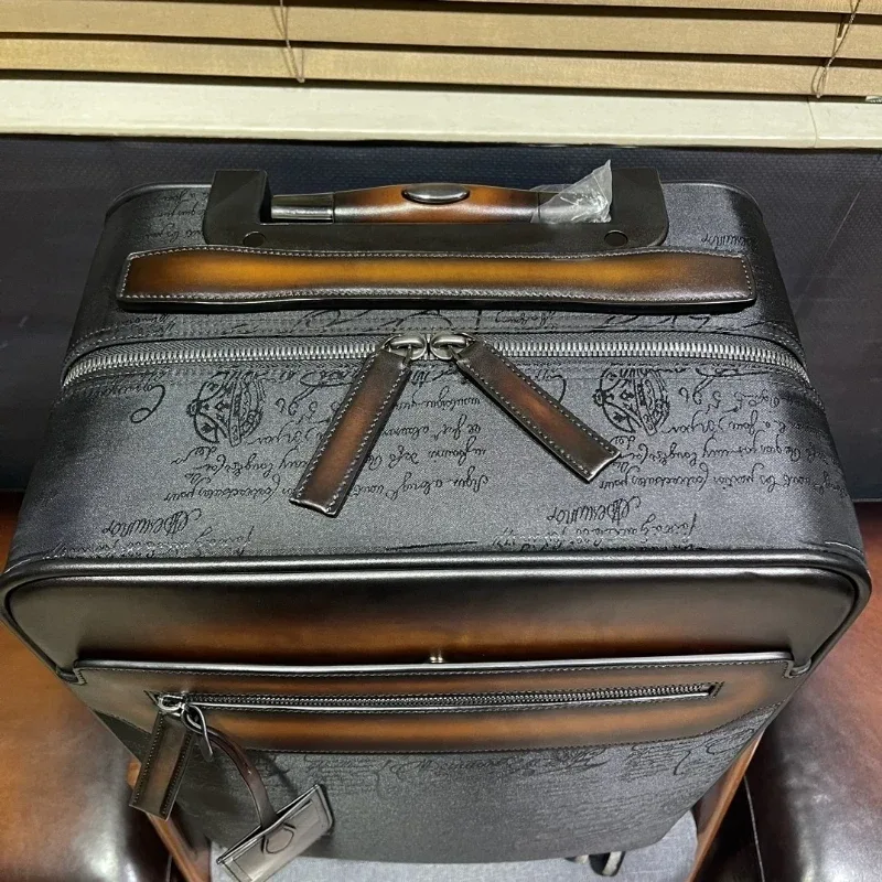 Leather Business Trolley - Unisex Soft Luggage with Universal Wheels - Image 4