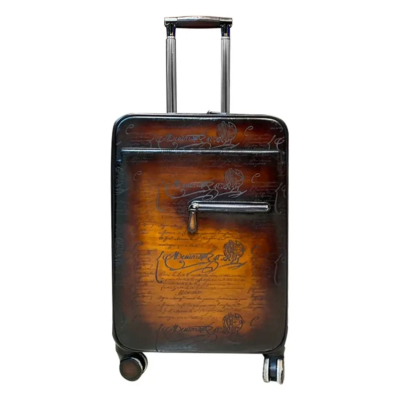 Leather Trolley Case - Unisex Business Suitcase with Universal Wheels - Image 4